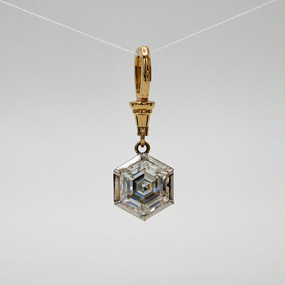 Georgian Victorian Ball Chain Hexagon Honeycomb Moissanite/Diamond Pendant, 18K Gold
