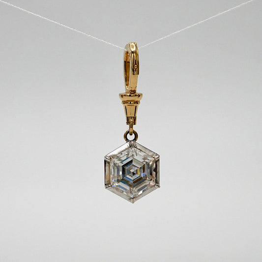 Georgian Victorian Ball Chain 3.5 Ct Hexagon Honeycomb Moissanite/Diamond Pendant in 18K White and Yellow Gold