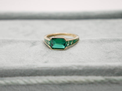 Caliber Step Cut Lab Grown Emerald Ring, Zambian or Colombian, view 4