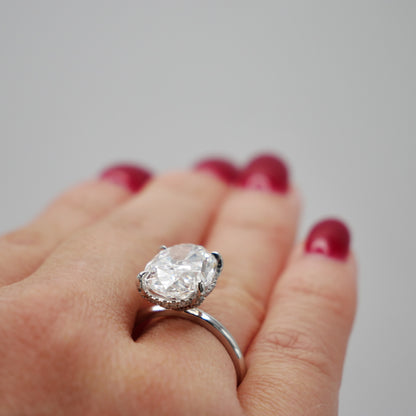Oval Cut Lab Diamond Tiger Prong Basket Ring in Platinum, view 6