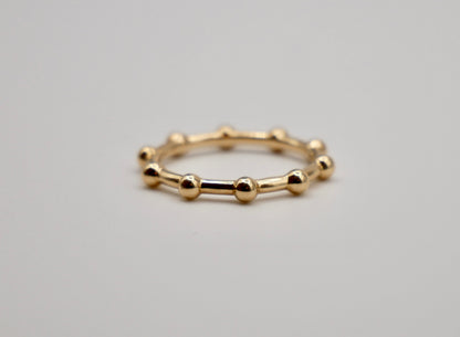 Thin Bead Dot Sphere Gold Ring, view 2