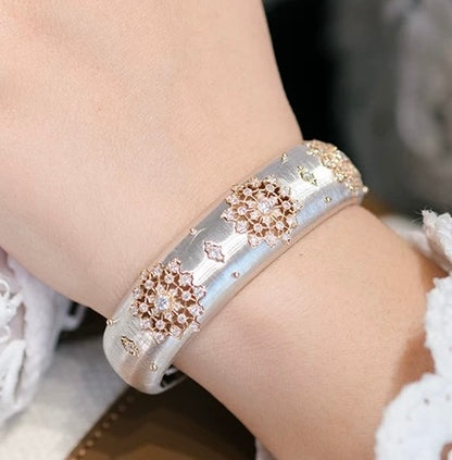 Engraved Fabric Silk Diamond Bangle, 18K Yellow Gold, view 4
