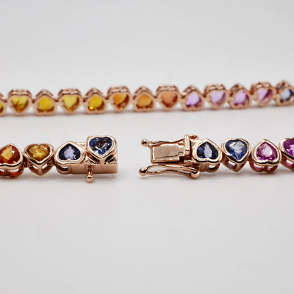 Multi Rainbow Heart Sapphire Tennis Choker Necklace, view 6