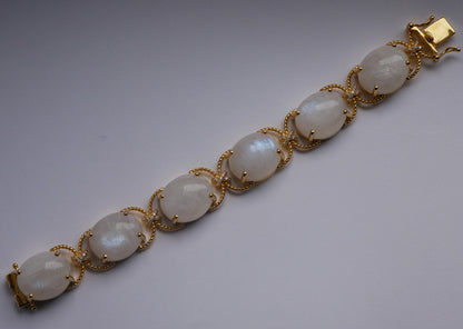 Pebble Cabochon Sicilian Moonstone and Moissanite Rope Bracelet, view 3
