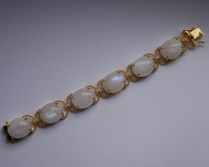 Pebble Cabochon Sicilian Moonstone and Moissanite Rope Bracelet, view 5