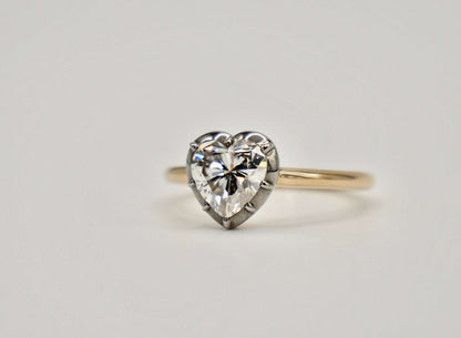 Georgian Victorian Heart Shaped Moissanite and Gold Collet Button Back Ring, 2 Ct, view 3