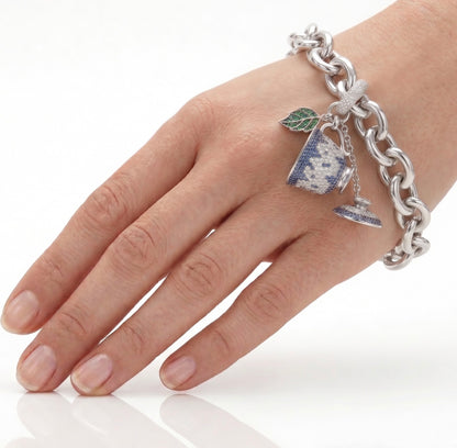 Teacup Pendant Charm Pavé Moissanite Lab Sapphire Emerald, view 2