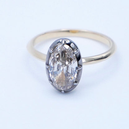 Georgian Victorian Champagne Oval Lab Diamond Ring, 14K Gold, view 4