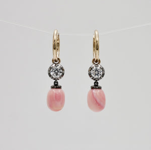 Hoop Earrings with Round Lab Diamonds and Conch Pearls