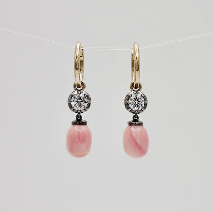 Hoop Earrings with Round Lab Diamonds and Conch Pearls