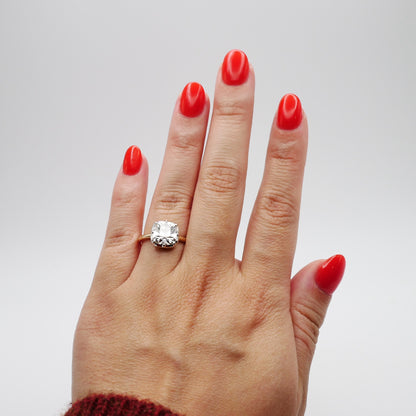 Old Mine Cut Georgian Victorian Moissanite Ring and Gold Button Setting with European Shank, 14K Gold, view 8