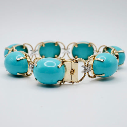 Pebble Cabochon Sicilian Turquoise and Moissanite Rope Bracelet, view 6