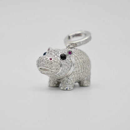 Baby Hippo Locket Pendant, White Gold
