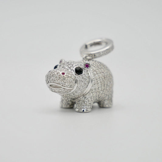 14K White Gold Baby Hippo Locket Pendant