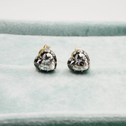 Georgian Victorian Heart Cut Moissanite Stud Earrings, 18K Gold, view 5