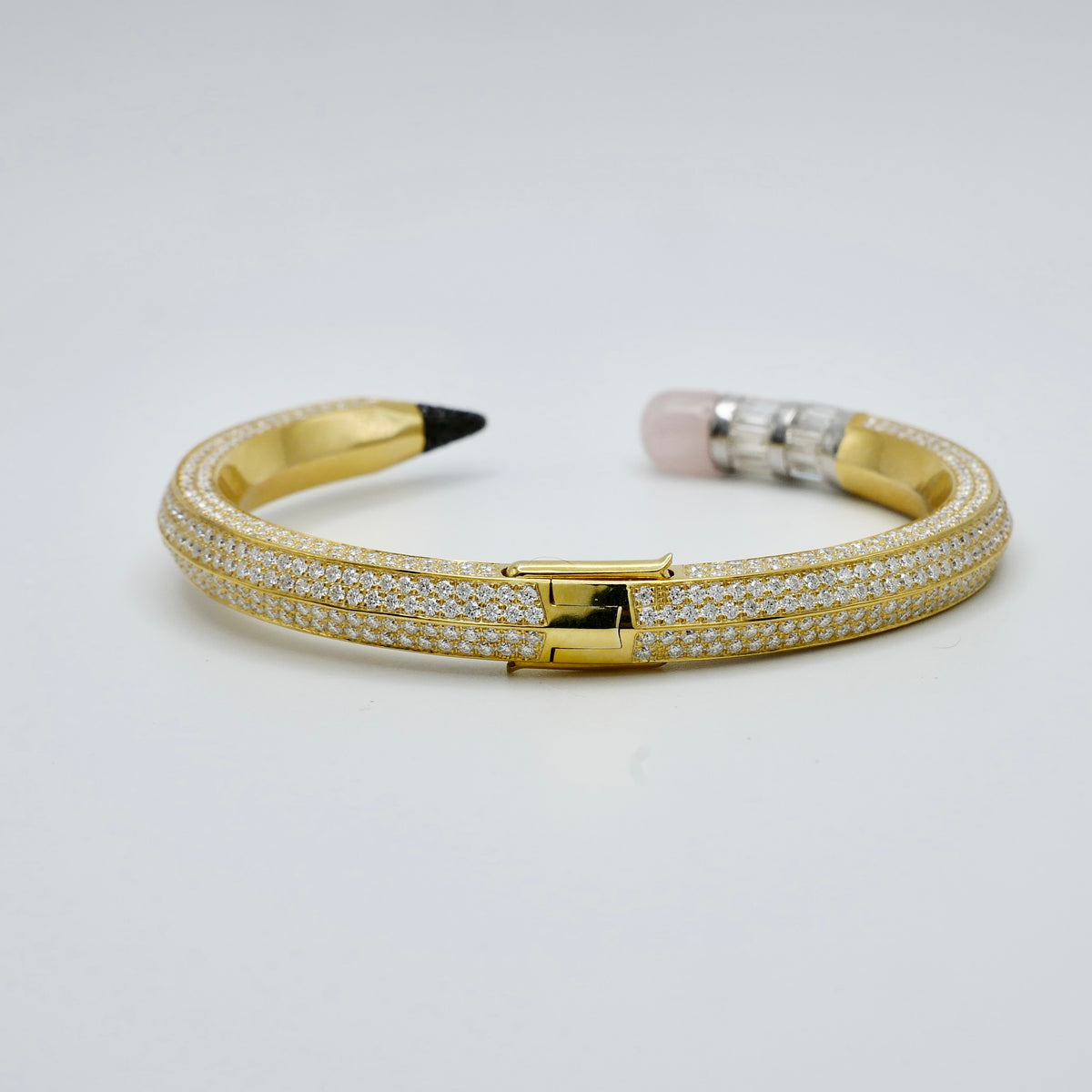 Pave Pencil Bangle with Moissanite and Pink Nephrite