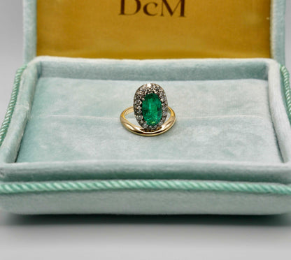 Oval Columbian Emerald Donut Ring with Pave Lab Diamonds, 18K Gold, view 6