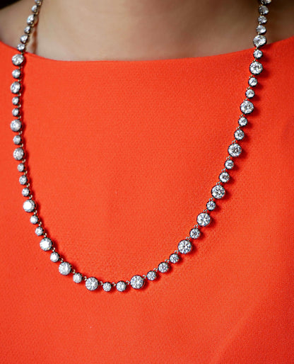Georgian Victorian Riviere Collet Button Back Diamond or Moissanite Tennis Necklace, 21 Ct, view 10