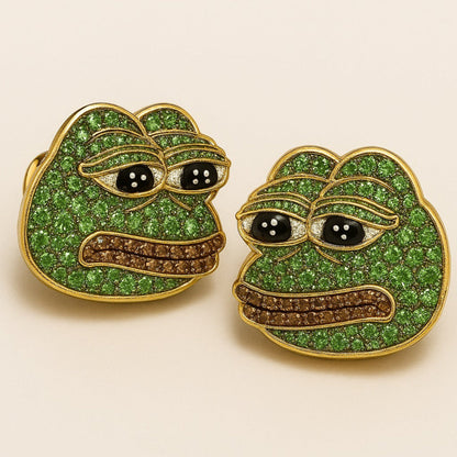 Pepe Frog Stud Earrings with Moissanites