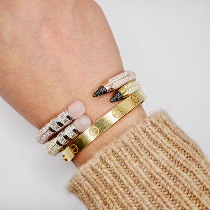 Pave Pencil Bangle with Moissanite and Pink Nephrite