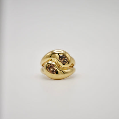 Moi et Toi Double Pear Shaped Champagne Diamond Wrap Ring, 18K Yellow Gold, view 3