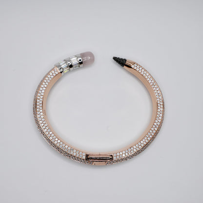 Pave Pencil Bangle with Moissanite and Pink Nephrite