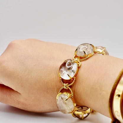 Pebble Cabochon Sicilian Rutilated Quartz Rope Bracelet, view 7