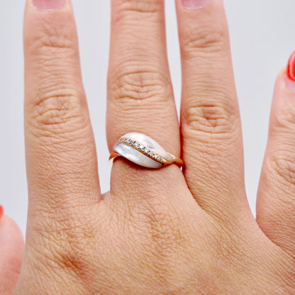 Pearl Leaf Diamond Ring, 14K Gold, view 6