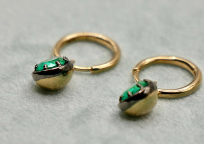 Pear Cut Emerald Georgian Victorian Gold Earrings, 18K Gold, view 5