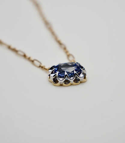Elongated Cushion Lab Grown Sapphire Gold Trombone Chain Necklace, 18K Gold, view 4