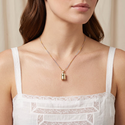 Vintage Style Pill Box Pendant Necklace with Green Tourmaline in 14K or 18K Gold