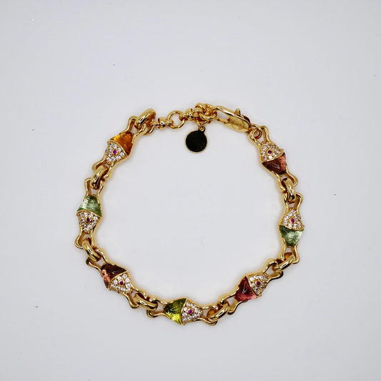 Fish Chain Bracelet with Pavé Crystals and Enamel