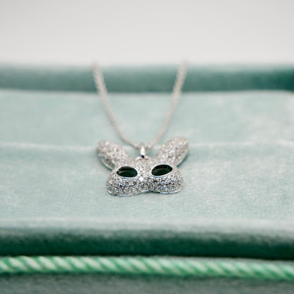 Rabbit Mask Pendant with Pave Moissanites or Diamonds, 18K Gold, view 5
