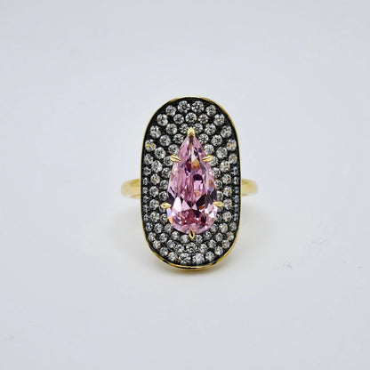 Pink Pear Moissanite Cocktail Ring, 18K Gold Filled