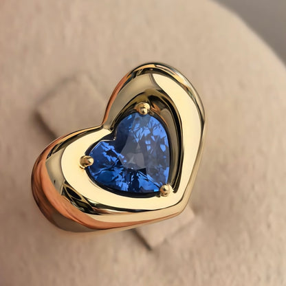 Chunky Marshmallow Pillow Plump Heart Ring with Lab Grown Sapphire
