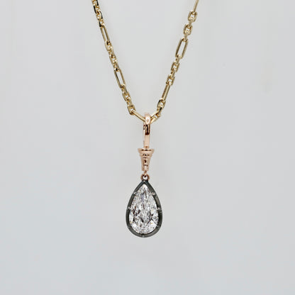Georgian Victorian Diamond Pear Art Deco Ball Chain Pendant