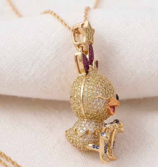 Torchic Pokemon Pendant Pavé Sapphire Ruby Moissanite or