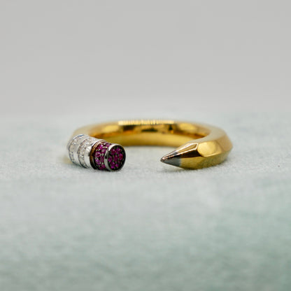 Pencil Ring with Moissanites and Lab Rubies, 18K Gold Filled, view 4