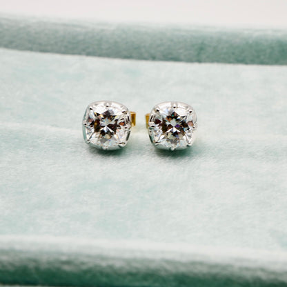 Georgian Victorian Cushion Cut Moissanite Stud Earrings, 18K Gold, view 3
