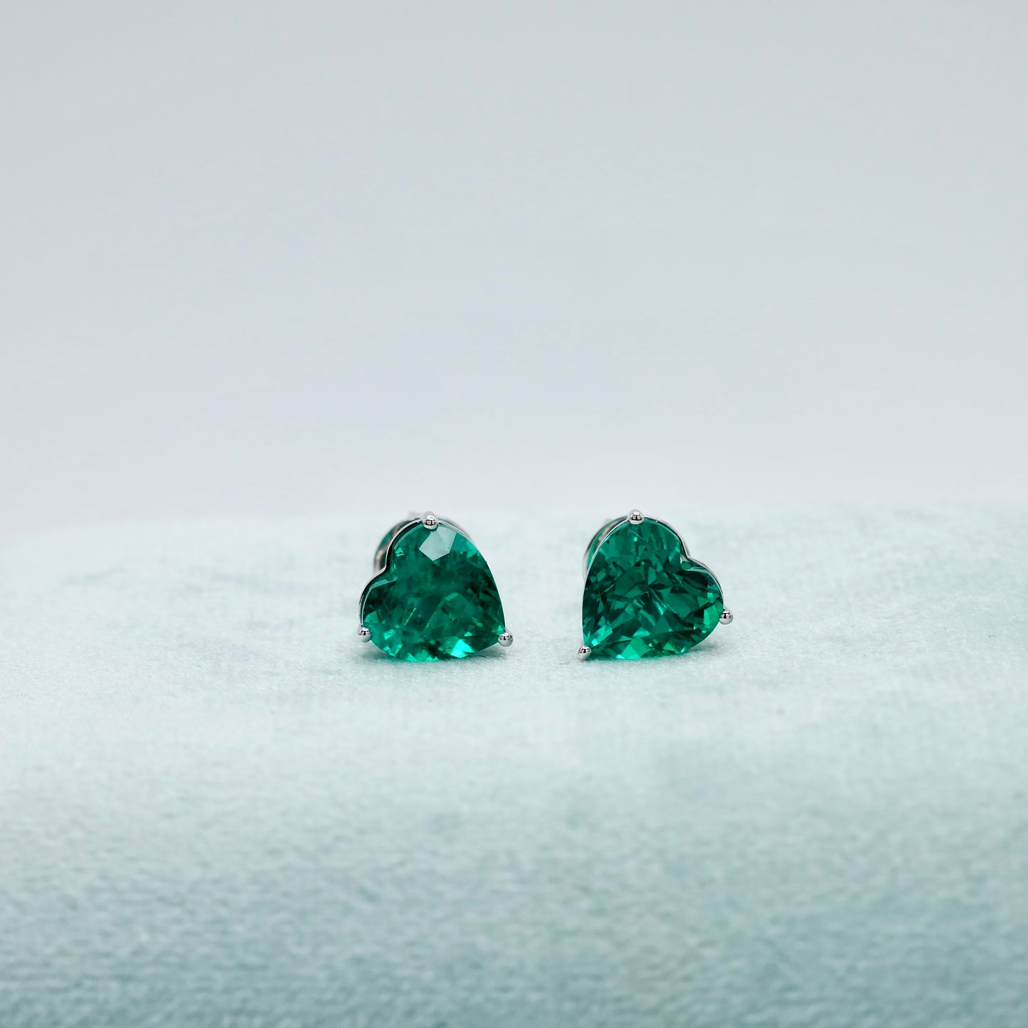 Heart Shaped Lab Grown Emerald Stud Earrings in 14K or 18K Gold, view 5