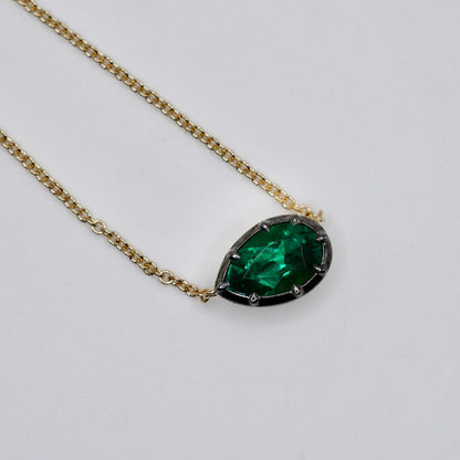 Georgian Victorian Collet Set Round Back Pear Shaped Emerald Necklace