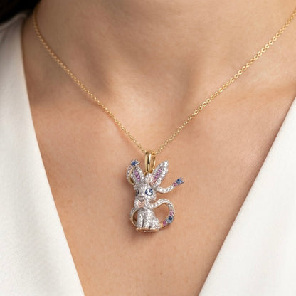 Sylveon Pokemon Pendant Moissanite Gemstone Charm in 14K or 18K Gold, view 3