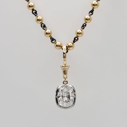 Georgian Victorian Ball Chain Elongated Cushion Lab Diamond or Moissanite Pendant, 14K Gold