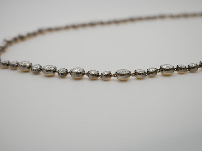 Georgian Victorian Riviere Collet Button Back Diamond or Moissanite Tennis Necklace, 21 Ct, view 6