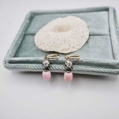 Hoop Earrings with Round Lab Diamonds and Conch Pearls, view 6