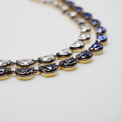 Georgian Victorian Riviere Scalloped Half Moon Collet Sapphire Tennis Necklace, view 5