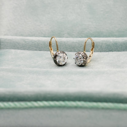 Round Moissanite Georgian Victorian Gold Earrings, 14K Gold, view 5