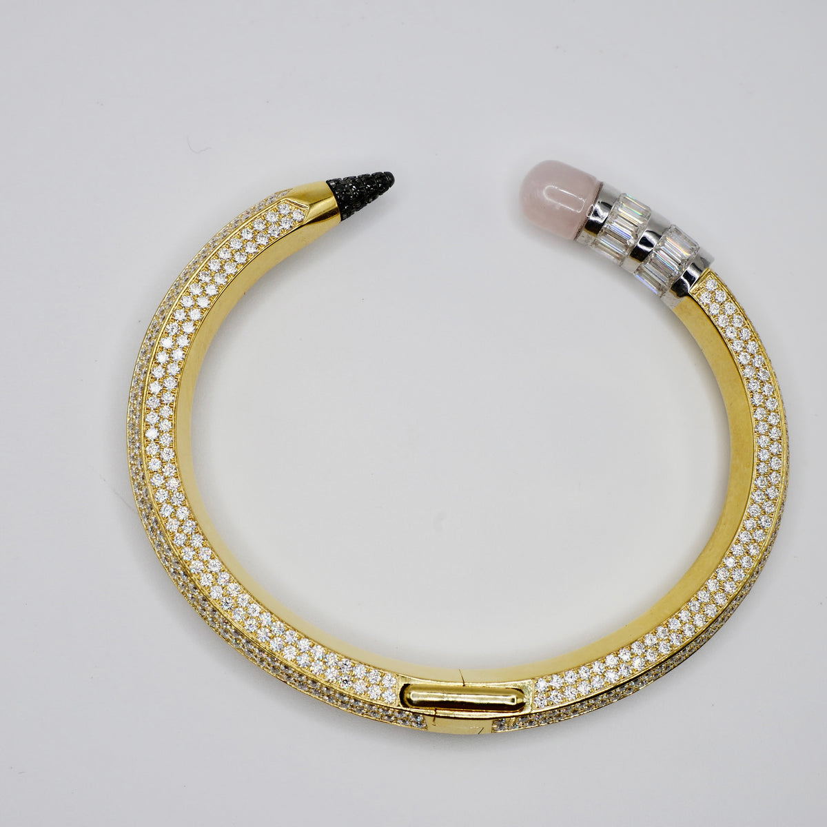 Pave Pencil Bangle with Moissanite and Pink Nephrite