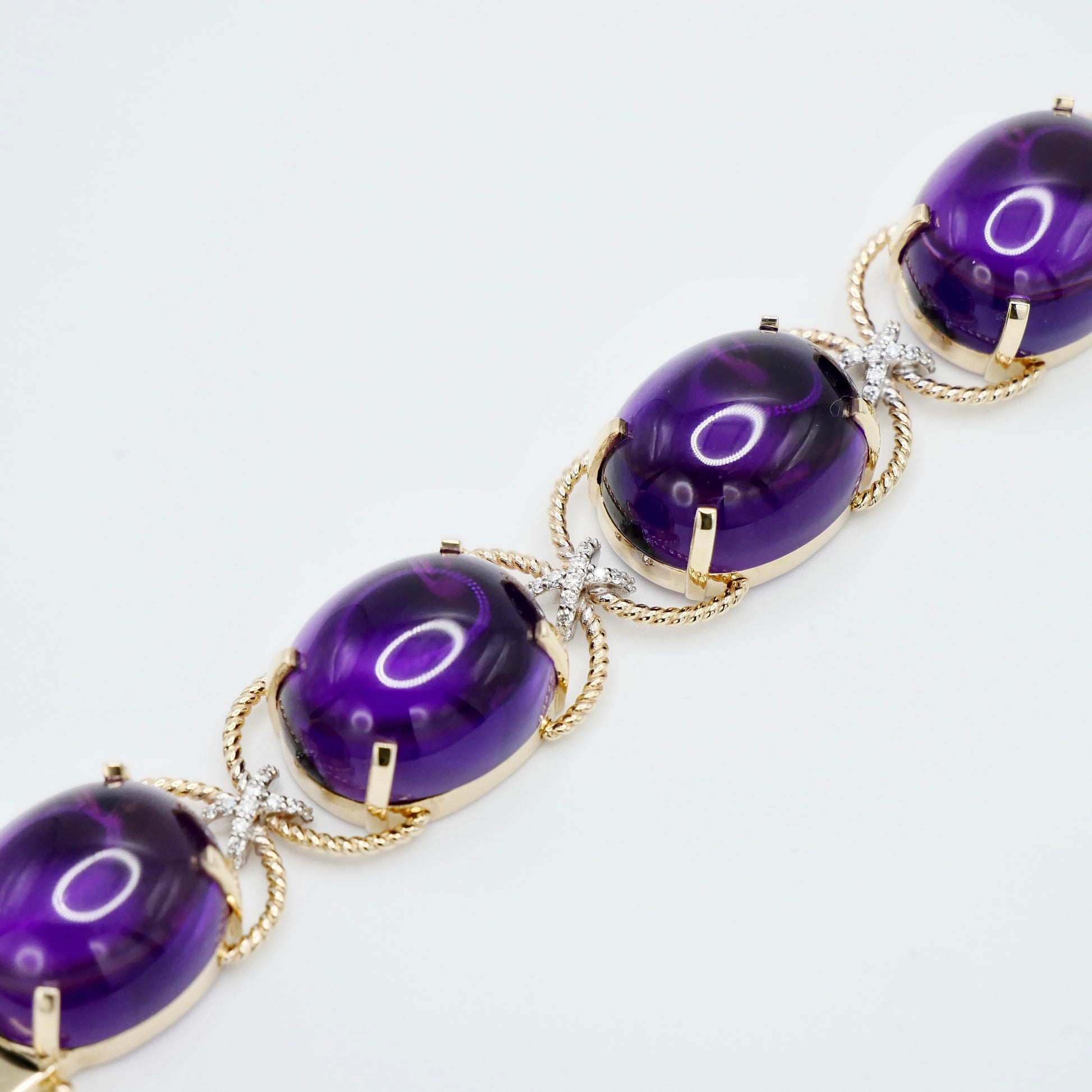 Pebble Cabochon Sicilian Moonstone/Amethyst/Citrine and Moissanite Rope Bracelet | by Disco Marshmallow | Verdura style | Sicilian jewelry | cabochon bracelet
