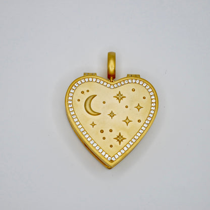 Celestial Makeup Palette Heart Locket Pendant in 18K Gold Filled
